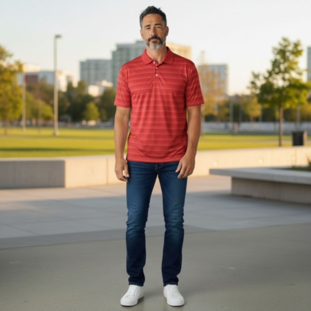 Tommy Armour Short Sleeve Red Striped Polo